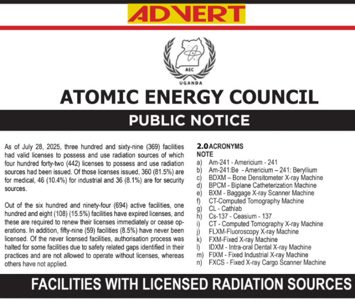 Licensed and unlicensed Facilities and Sources - August 2025